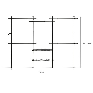 Penderie télescopique double avec rangements intégrés H278cm