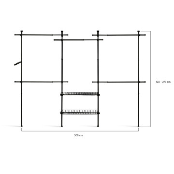 Penderie télescopique double avec rangements intégrés H278cm