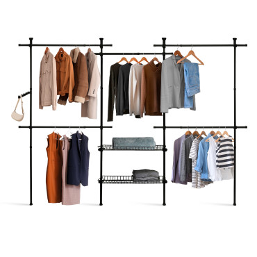 Penderie télescopique double avec rangements intégrés H278cm