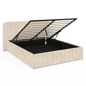 Lit coffre Valentina en velours beige avec sommier et tête de lit 140x190cm