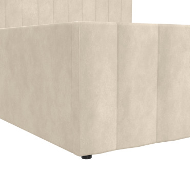 Lit coffre Valentina en velours beige avec sommier et tête de lit 140x190cm