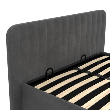 Lit coffre Valentina en velours gris avec sommier et tête de lit 160x200cm
