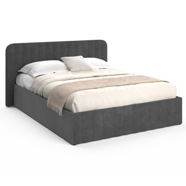 Lit coffre Valentina en velours gris avec sommier et tête de lit 160x200cm