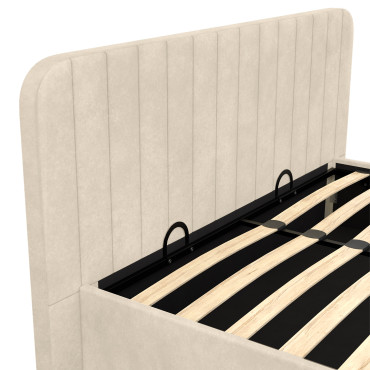 Lit coffre Valentina en velours beige avec sommier et tête de lit 160x200cm