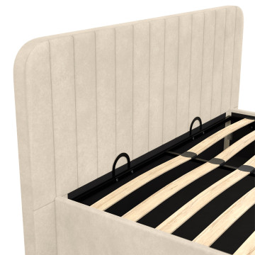 Lit coffre Valentina en velours beige avec sommier et tête de lit 160x200cm