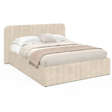 Lit coffre Valentina en velours beige avec sommier et tête de lit 160x200cm