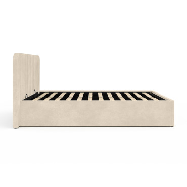Lit coffre Valentina en velours beige avec sommier et tête de lit 160x200cm