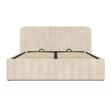 Lit coffre Valentina en velours beige avec sommier et tête de lit 160x200cm