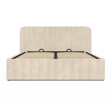 Lit coffre Valentina en velours beige avec sommier et tête de lit 160x200cm