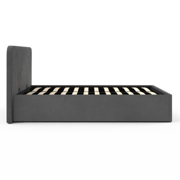 Lit coffre Valentina en velours gris avec sommier et tête de lit 140x190cm