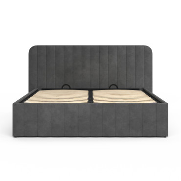 Lit coffre Valentina en velours gris avec sommier et tête de lit 140x190cm