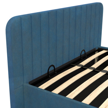 Lit coffre Valentina en velours bleu avec sommier et tête de lit 140x190cm