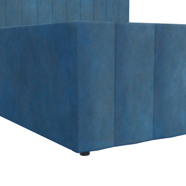 Lit coffre Valentina en velours bleu avec sommier et tête de lit 140x190cm