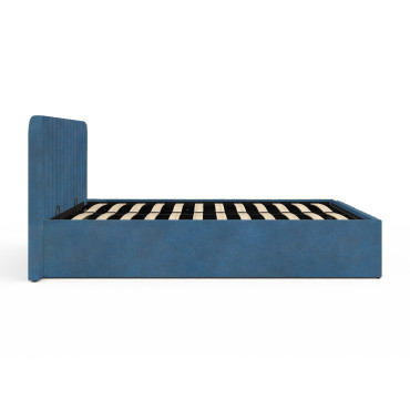 Lit coffre Valentina en velours bleu avec sommier et tête de lit 140x190cm