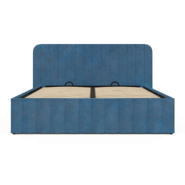 Lit coffre Valentina en velours bleu avec sommier et tête de lit 140x190cm
