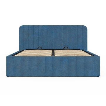 Lit coffre Valentina en velours bleu avec sommier et tête de lit 140x190cm