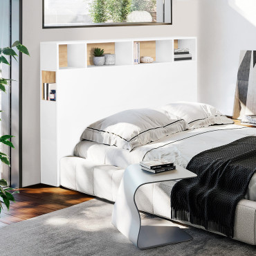 Tête de lit Léo bois et blanche avec rangements 165cm