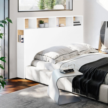 Tête de lit Léo bois et blanche avec rangements 165cm