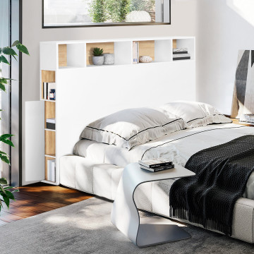 Tête de lit Léo bois et blanche avec rangements 165cm