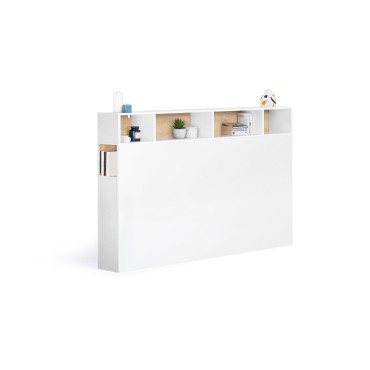Tête de lit Léo bois et blanche avec rangements 165cm