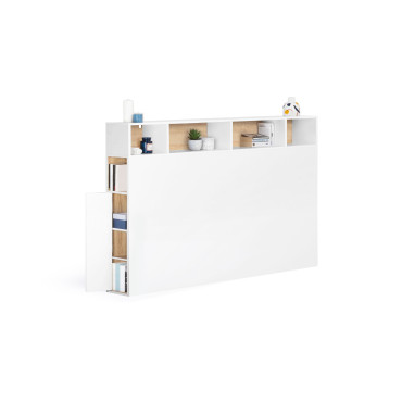 Tête de lit Léo bois et blanche avec rangements 165cm