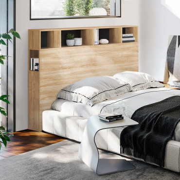 Tête de lit Léo bois et noire avec rangements 165 cm