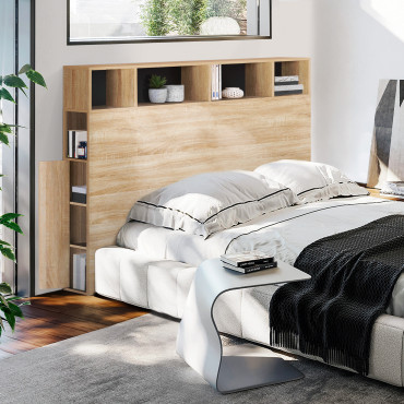 Tête de lit Léo bois et noire avec rangements 165 cm