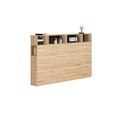 Tête de lit Léo bois et noire avec rangements 165 cm
