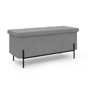 Banc coffre avec pieds noirs Loan en tissu gris 100cm