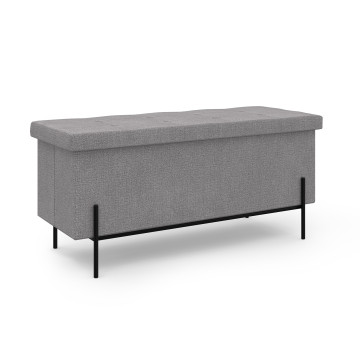 Banc coffre avec pieds noirs Loan en tissu gris 100cm