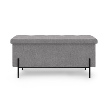 Banc coffre avec pieds noirs Loan en tissu gris 100cm