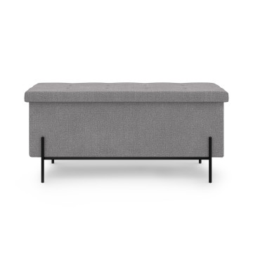 Banc coffre avec pieds noirs Loan en tissu gris 100cm