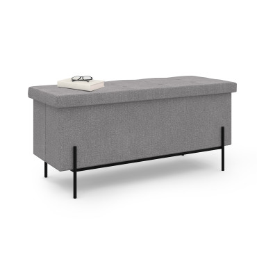 Banc coffre avec pieds noirs Loan en tissu gris 100cm