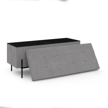 Banc coffre avec pieds noirs Loan en tissu gris 100cm