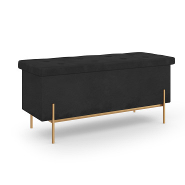 Banc coffre avec pieds dorés Loan en velours noir 100cm