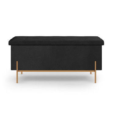 Banc coffre avec pieds dorés Loan en velours noir 100cm
