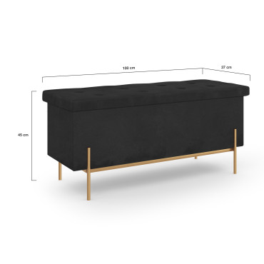 Banc coffre avec pieds dorés Loan en velours noir 100cm