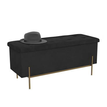 Banc coffre avec pieds dorés Loan en velours noir 100cm