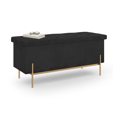 Banc coffre avec pieds dorés Loan en velours noir 100cm