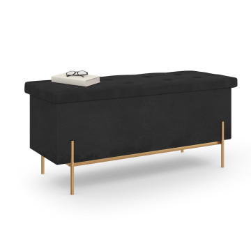 Banc coffre avec pieds dorés Loan en velours noir 100cm