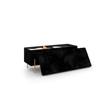Banc coffre avec pieds dorés Loan en velours noir 100cm