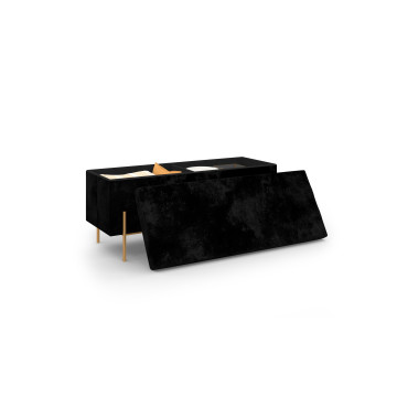 Banc coffre avec pieds dorés Loan en velours noir 100cm