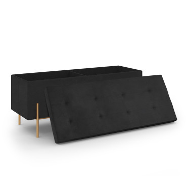 Banc coffre avec pieds dorés Loan en velours noir 100cm
