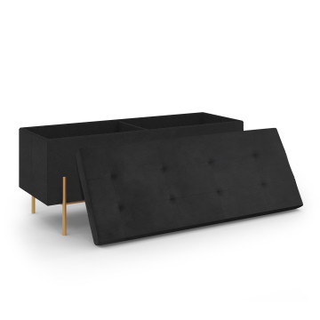 Banc coffre avec pieds dorés Loan en velours noir 100cm