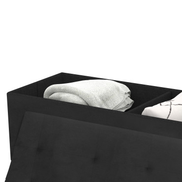 Banc coffre avec pieds dorés Loan en velours noir 100cm