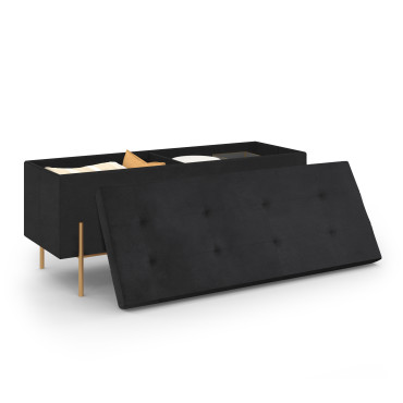Banc coffre avec pieds dorés Loan en velours noir 100cm