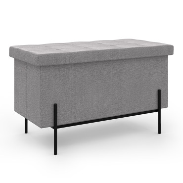 Banc coffre avec pieds noirs Loan en tissu gris 76cm