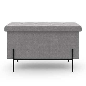 Banc coffre avec pieds noirs Loan en tissu gris 76cm