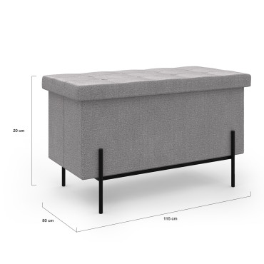 Banc coffre avec pieds noirs Loan en tissu gris 76cm