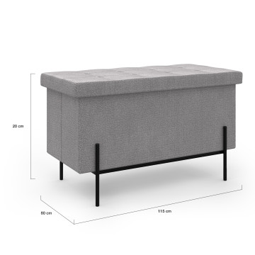 Banc coffre avec pieds noirs Loan en tissu gris 76cm
